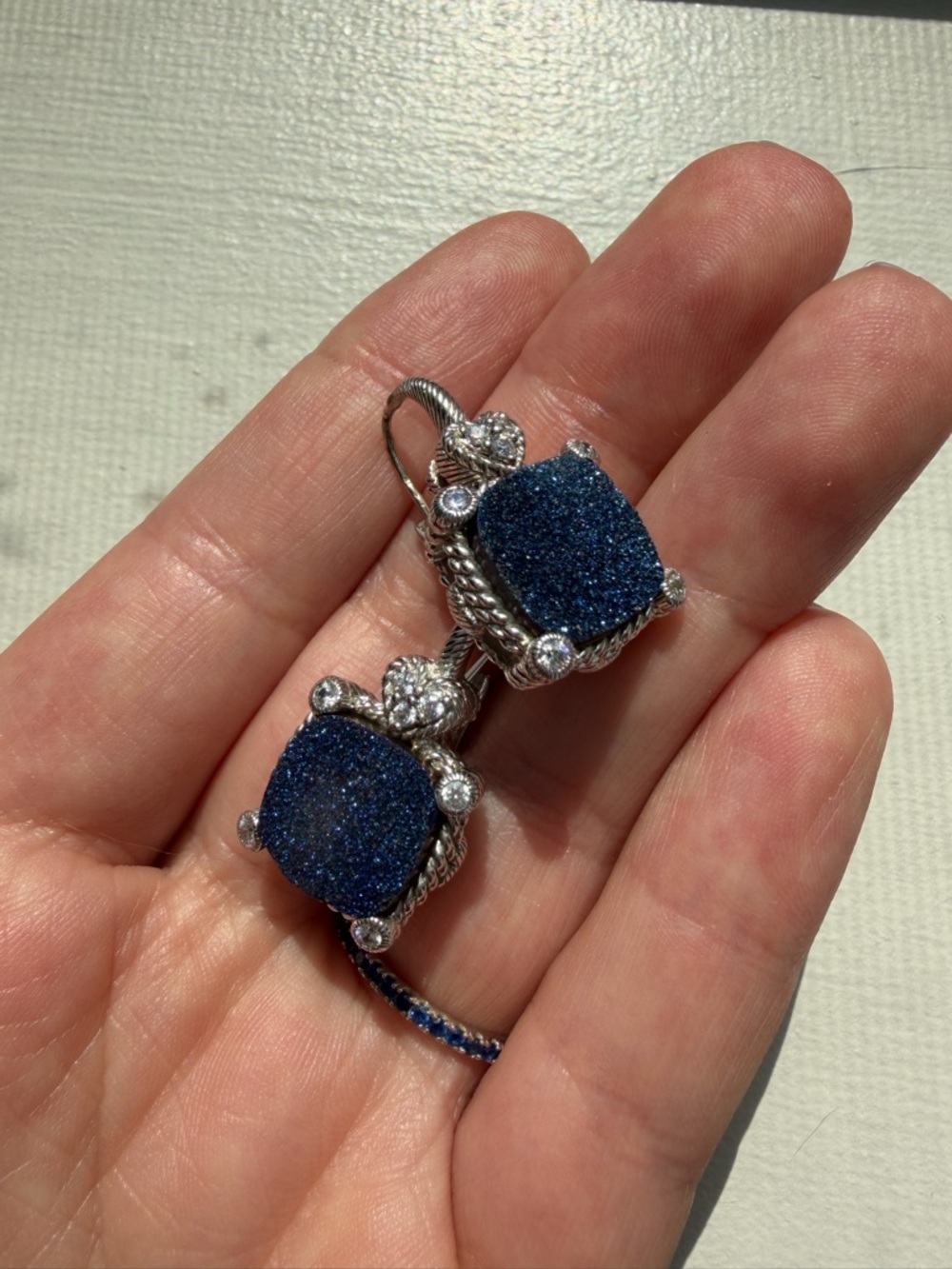 Judith Ripka Blue Druzy Drop Earrings